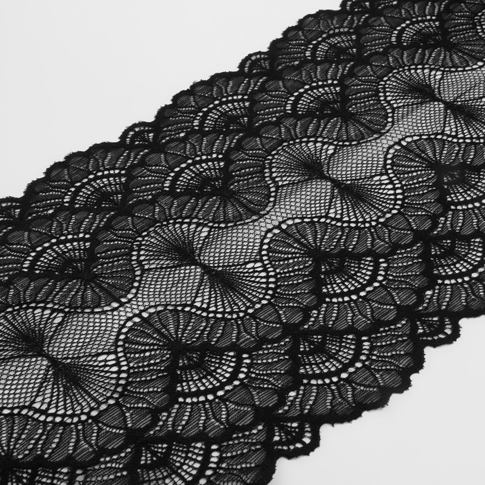 фото Кружевная эластичная ткань, 180 мм × 23 ± 1 м, цвет чёрный арт узор
