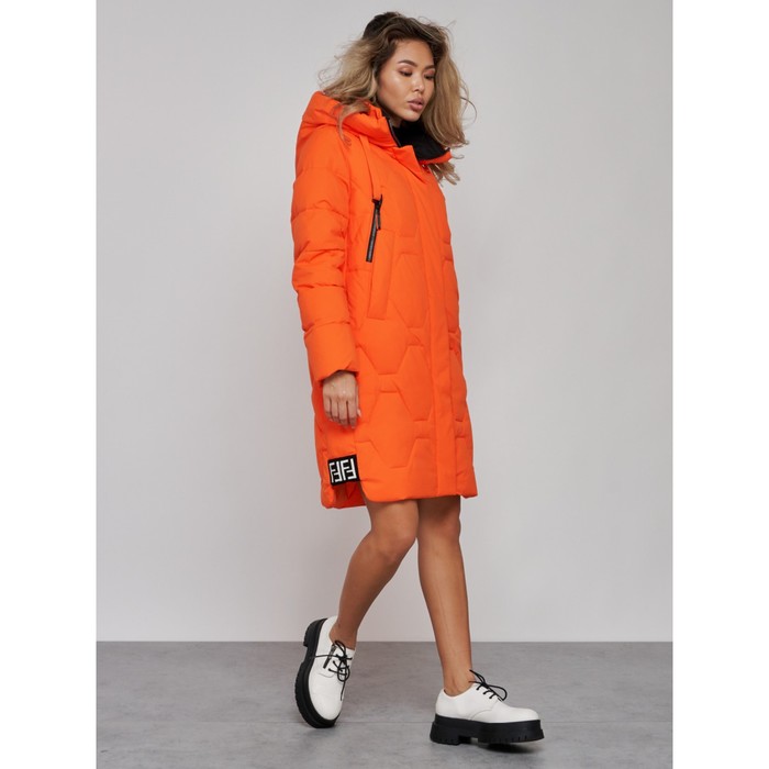 Пальто утепленное зимнее женское, размер 44, цвет оранжевый