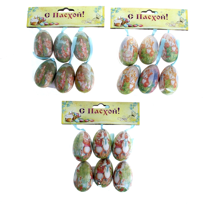 Сувенир - пасхальное яйцо "Зайка с цветами" (набор 6 шт), цвета МИКС