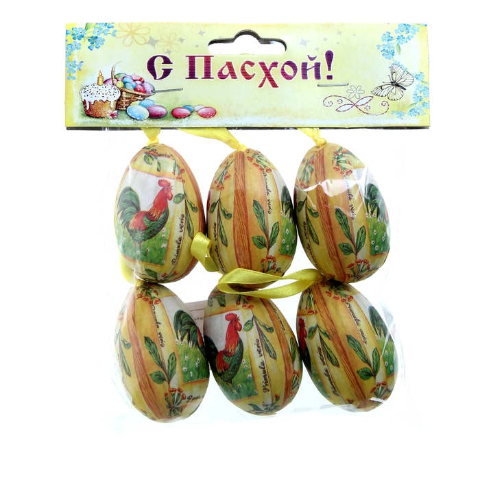 Сувенир - пасхальное яйцо "Петушок" (набор 6 шт), цвета МИКС