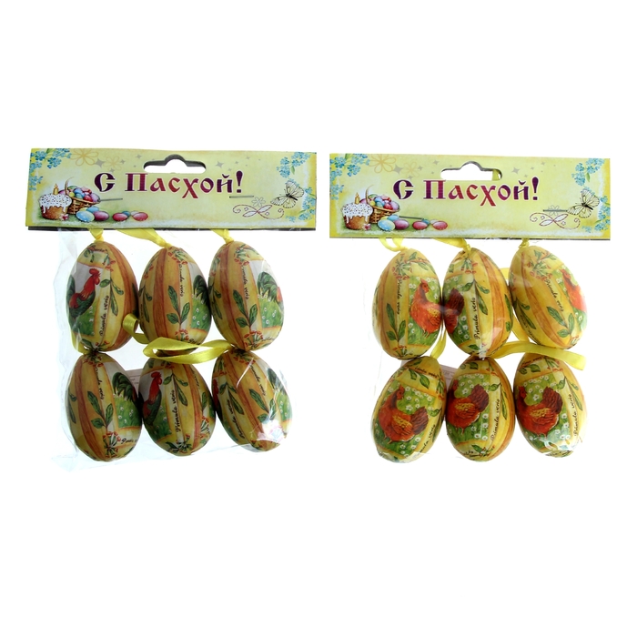 Сувенир - пасхальное яйцо "Петушок" (набор 6 шт), цвета МИКС