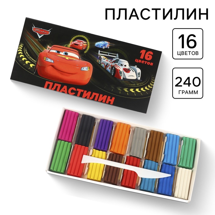 Пластилин 16 цветов 240 г Тачки 120₽