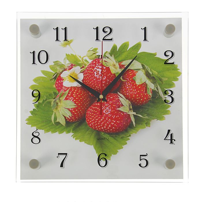 Часы настенные квадратные "Клубника", стекло, 25х25 см микс