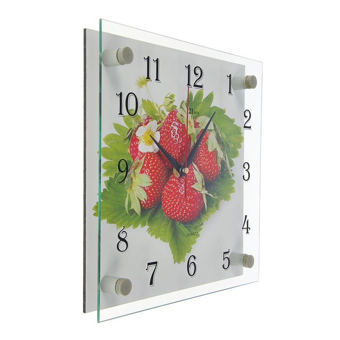 Часы настенные квадратные "Клубника", стекло, 25х25 см микс