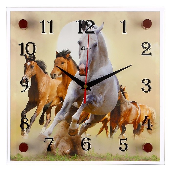 Часы настенные квадратные "Кони", 25х25 см микс