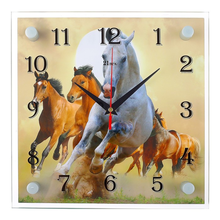 Часы настенные квадратные "Кони", 25х25 см микс