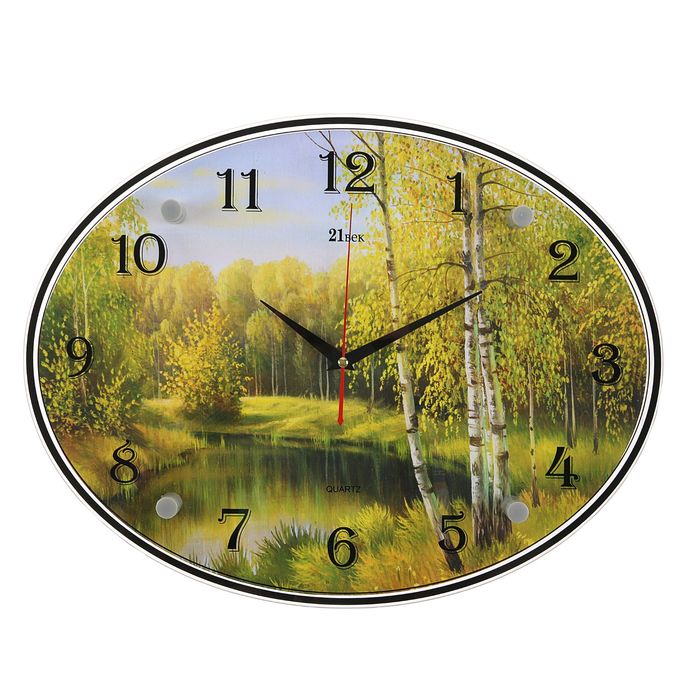 Часы настенные овальные "Пруд в лесу", стекло, 35х46 см микс