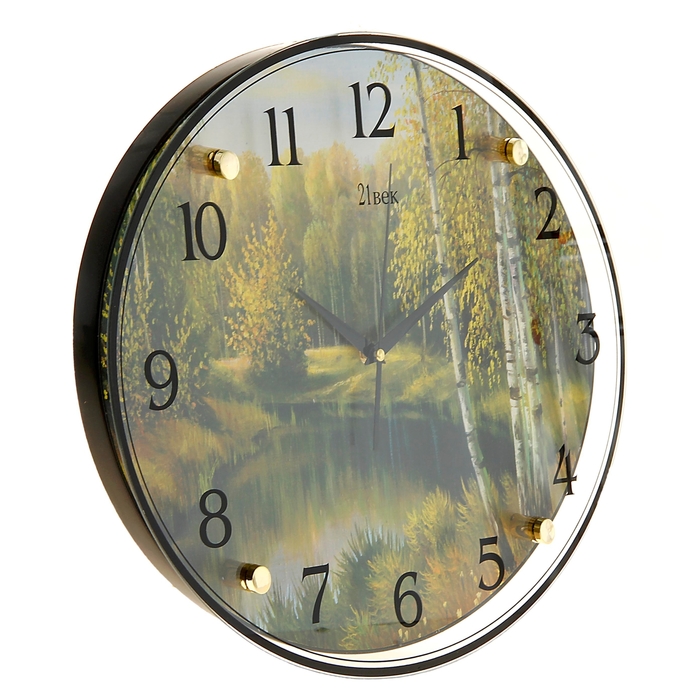 Часы настенные овальные "Пруд в лесу", стекло, 35х46 см микс