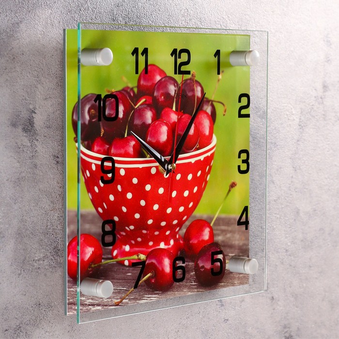 Часы настенные квадратные "Вишня", стекло, 25х25 см микс