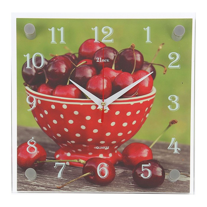 Часы настенные квадратные "Вишня", стекло, 25х25 см микс