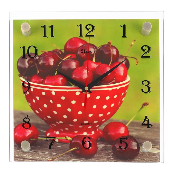 Часы настенные квадратные "Вишня", стекло, 25х25 см микс