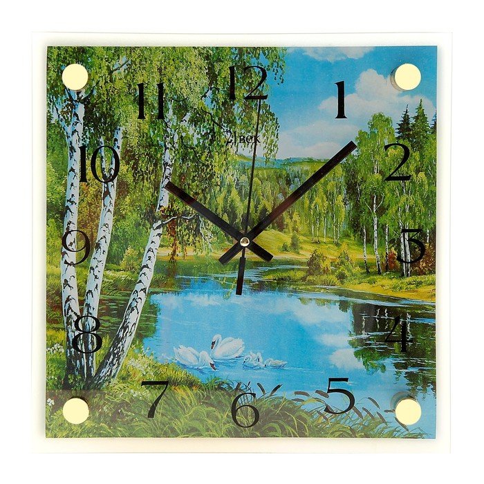 Часы настенные квадратные "Озеро", стекло, 25х25 см микс