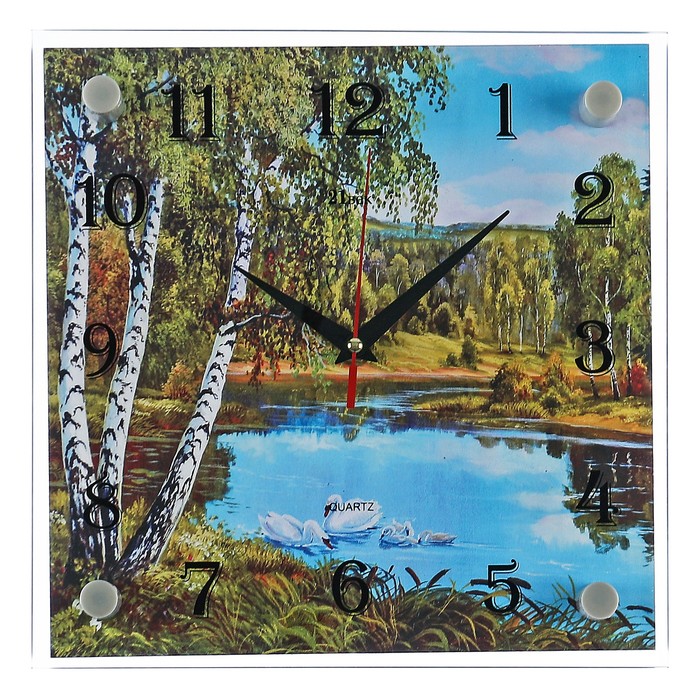 Часы настенные квадратные "Озеро", стекло, 25х25 см микс