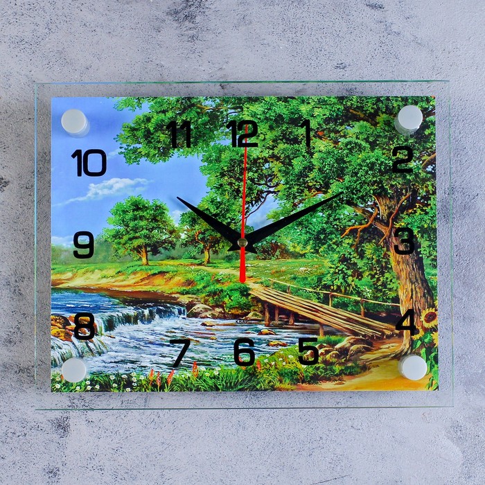 Часы настенные прямоугольные "Горная река", стекло, 20х26 см микс