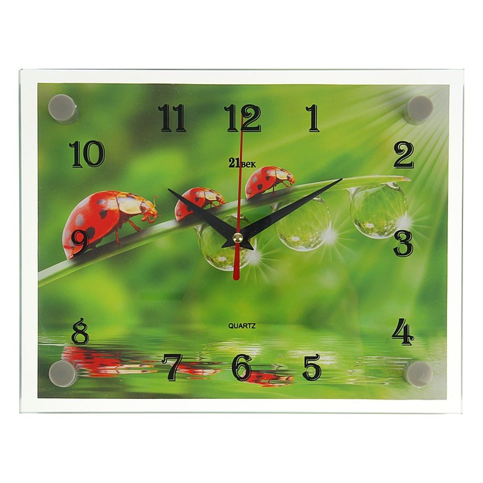Часы настенные прямоугольные "Божьи коровки", стекло, 20х26 см микс