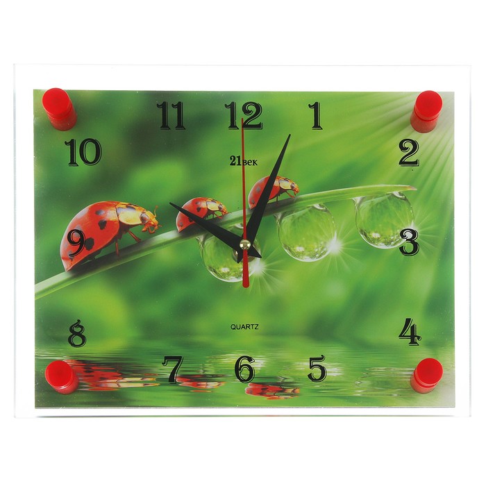 Часы настенные прямоугольные "Божьи коровки", стекло, 20х26 см микс