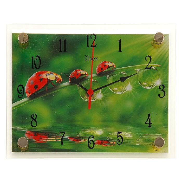 Часы настенные прямоугольные "Божьи коровки", стекло, 20х26 см микс