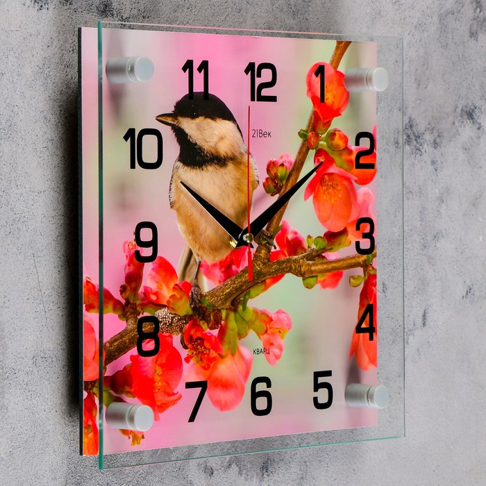 Часы настенные квадратные "Птичка на ветке", 25х25 см микс