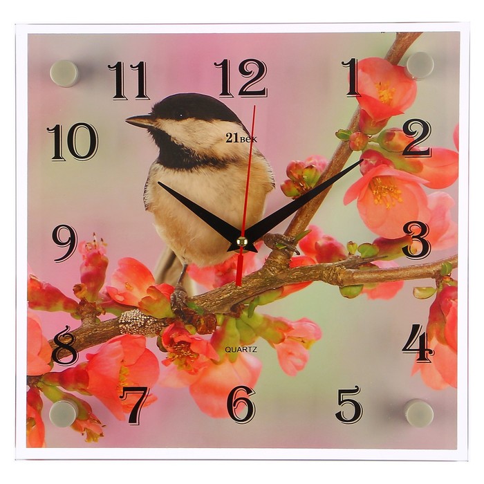 Часы настенные квадратные "Птичка на ветке", 25х25 см микс