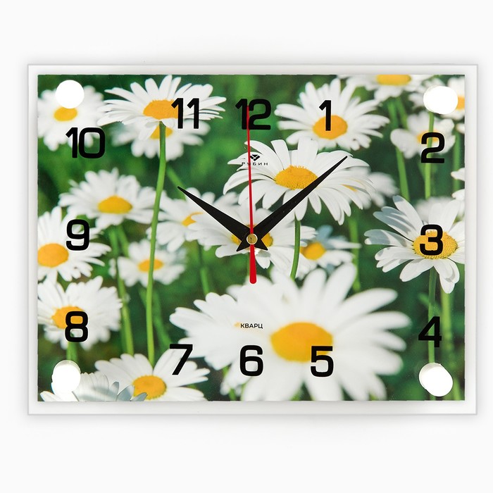 фото Часы настенные, серия: цветы, "ромашки", 20х26 см, микс рубин