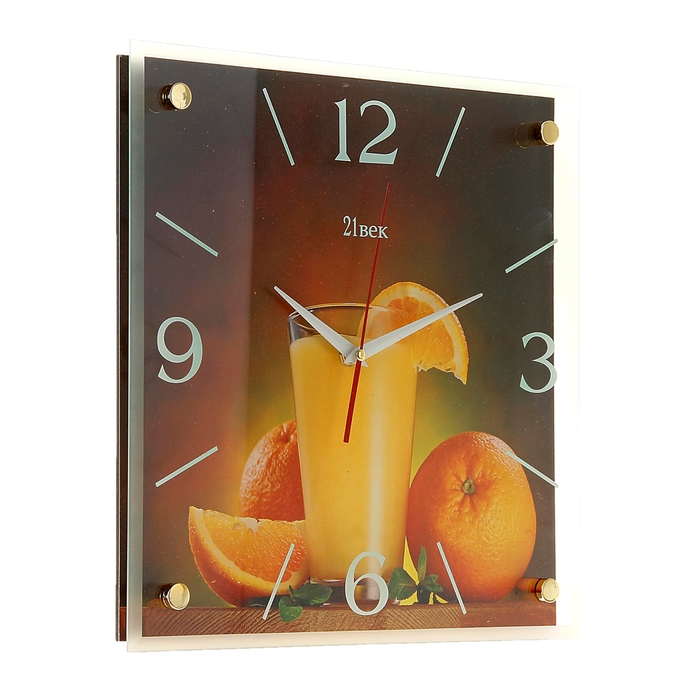 Часы настенные квадратные "Апельсиновый сок", стекло, 35х35 см