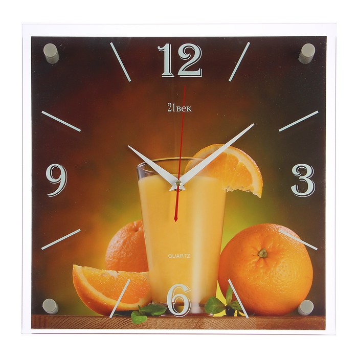 Часы настенные квадратные "Апельсиновый сок", стекло, 35х35 см