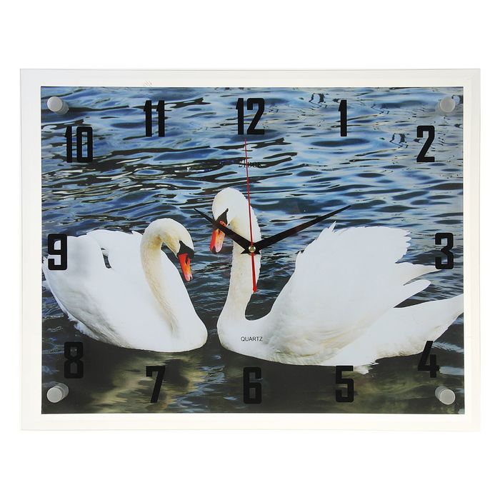 Часы настенные прямоугольные "Лебеди", 35х45 см микс