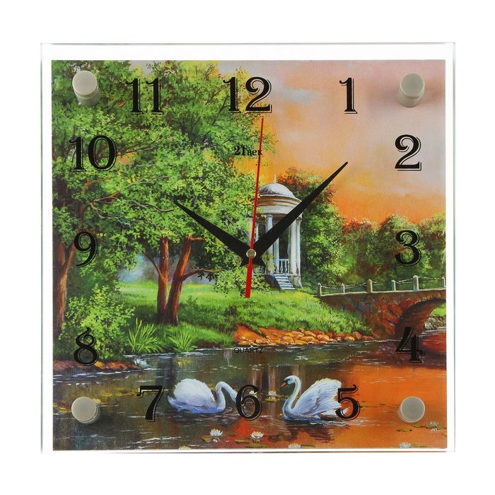 Часы настенные квадратные "Лебеди", стекло, 25х25 см микс