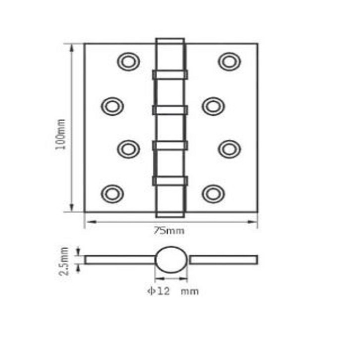 Петля дверная RENZ 100-4BB FH B, 100*75, 4 подш, цвет черный, 2 шт