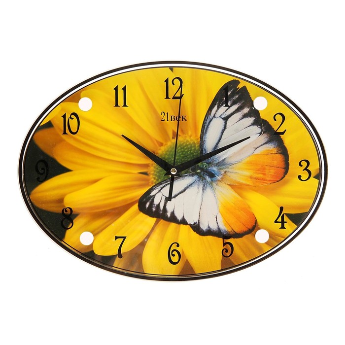 Часы настенные овальные "Цветок с бабочкой", 24х34 см