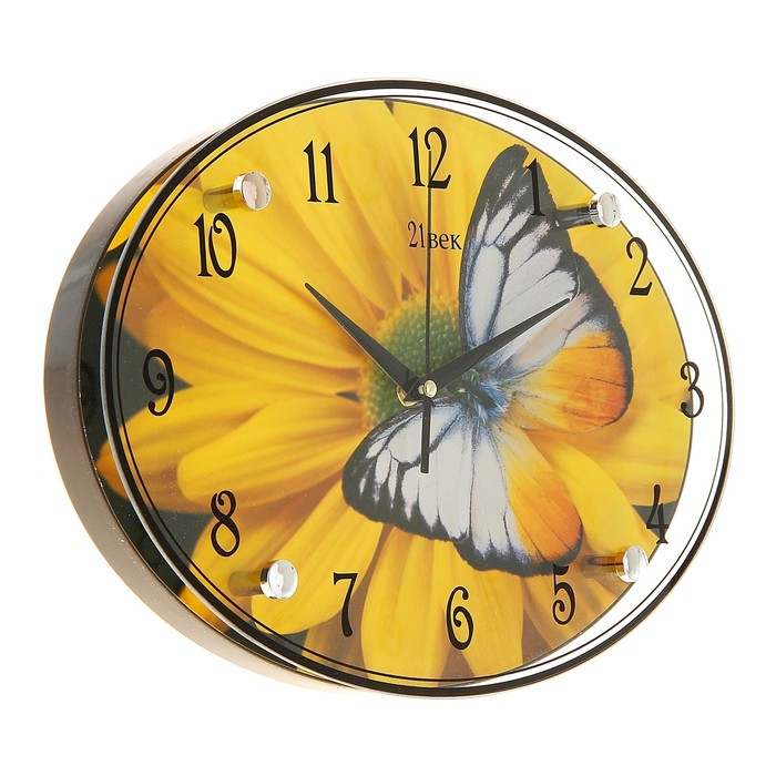 Часы настенные овальные "Цветок с бабочкой", 24х34 см