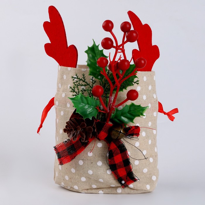 Мешок для подарков с рогами, 22х12 см, виды МИКС мешок для подарков новогодний виды микс