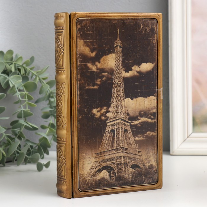 Шкатулка-книга металл, кожзам Эйфелева башня 20х12х4 см