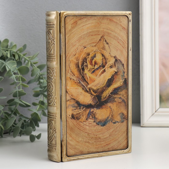 Шкатулка-книга металл, кожзам Бутон розы 20х12х4 см шкатулка книга металл кожзам бабочка на букете 26х16х5 см