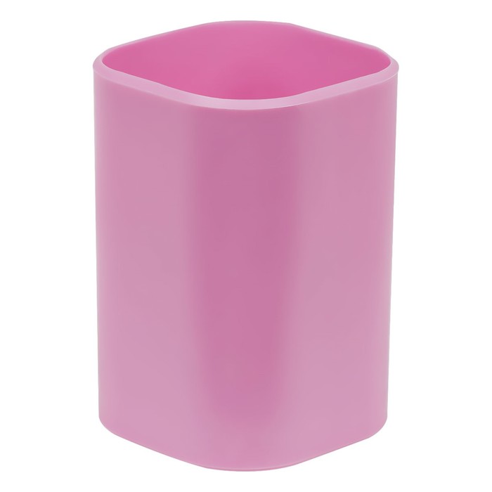Подставка-стакан для канцелярии СТАММ Фаворит, пластик, квадратная, розовая фото