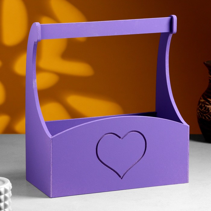 Кашпо деревянное Symmetric Heart, сердце, с ручкой, 25×12,5×10(28) см Фиолетовый