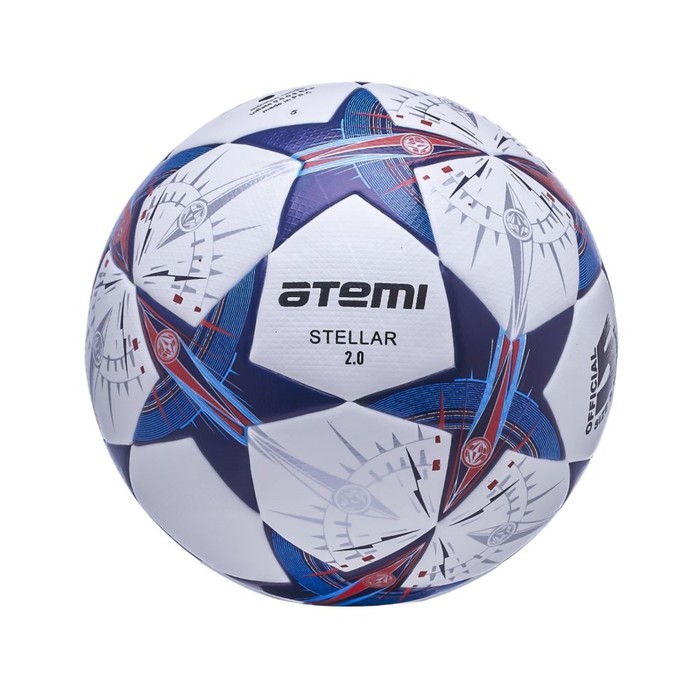 Мяч футбольный Atemi STELLAR-2.0, PU+EVA, бел/син/оранж., р.5, Thermo mould, окруж 68-71 мяч футбольный atemi galaxy резина бело зелен синий размер 5 р ш окруж 68 70