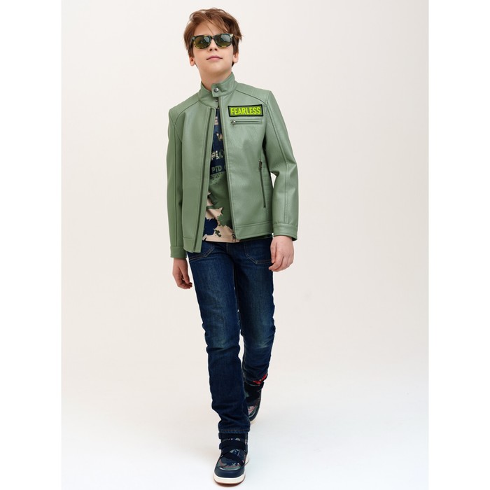 Куртка кожаная для мальчика, рост 134 см куртка демисезонная для мальчика тёмно зелёного цвета рост 134