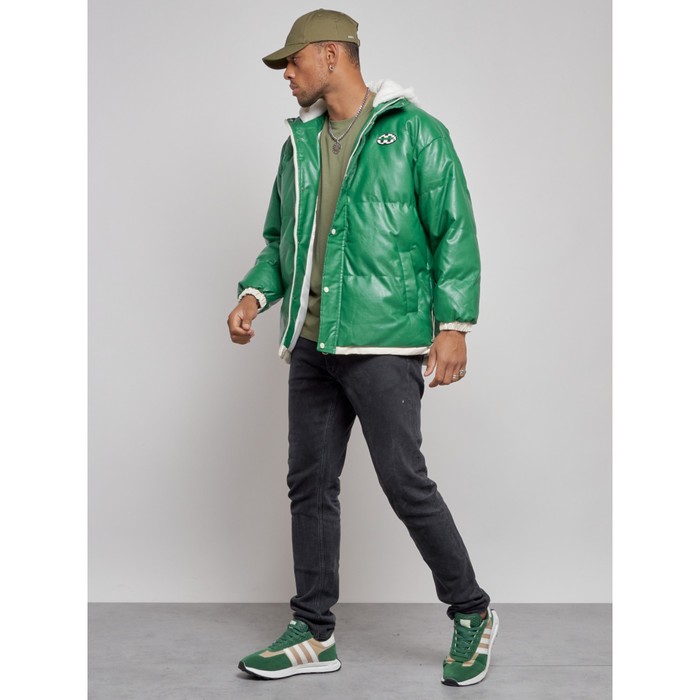 Куртка из экокожи мужская, размер 50, цвет зелёный