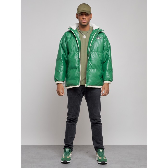 Куртка из экокожи мужская, размер 52, цвет зелёный