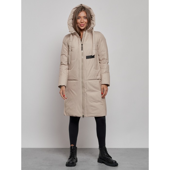 Пальто утепленное зимнее женское, размер 42, цвет бежевый фото