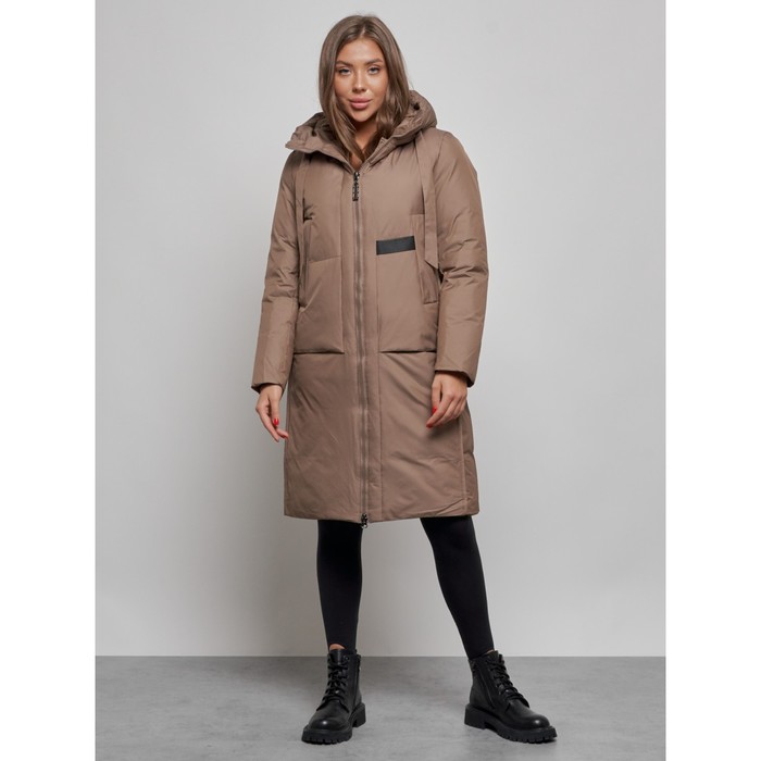 Пальто утепленное зимнее женское, размер 44, цвет коричневый фото