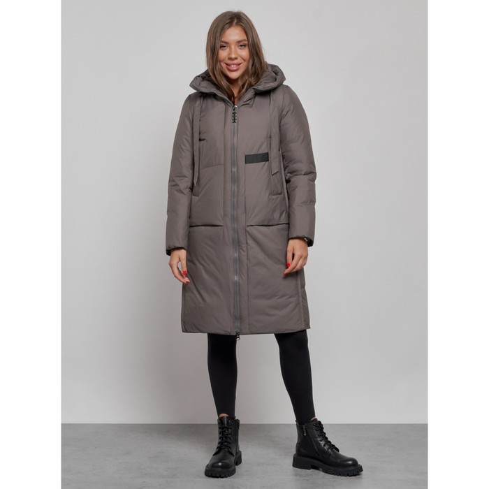 Пальто утепленное зимнее женское, размер 46, цвет тёмно-серый