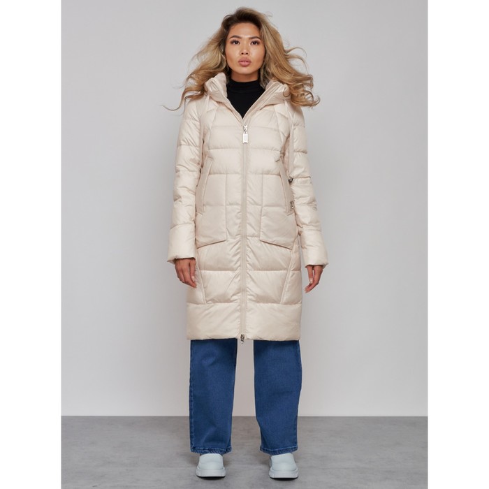 Пальто утепленное зимнее женское, размер 50, цвет светло-бежевый