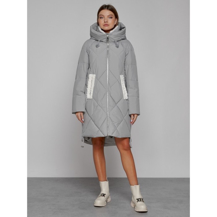 цена Пальто утепленное зимнее женское, размер 50, цвет серый
