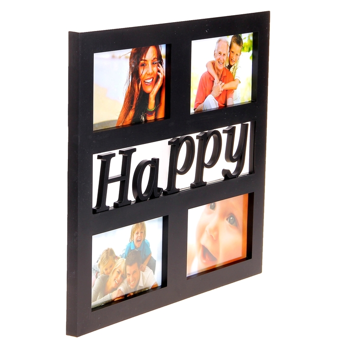 Фоторамка на 4 фото "Счастье", черная, 10х15 см