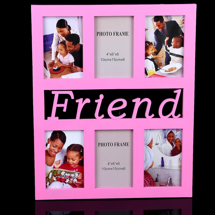 Фоторамка на 6 фото "Друзья" розовая, 10х15 см