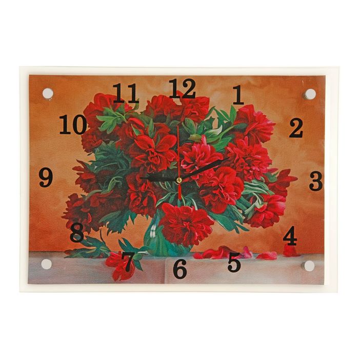 Часы настенные прямоугольные "Красные розы в вазе", 25х35 см