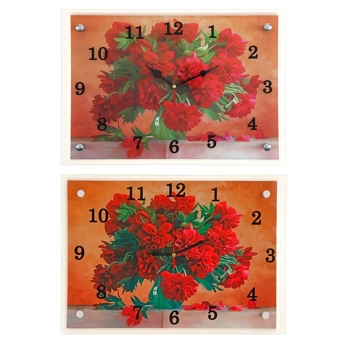 Часы настенные прямоугольные "Красные розы в вазе", 25х35 см