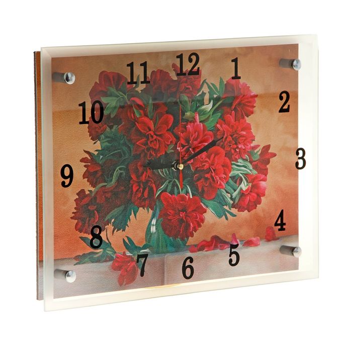 Часы настенные прямоугольные "Красные розы в вазе", 25х35 см